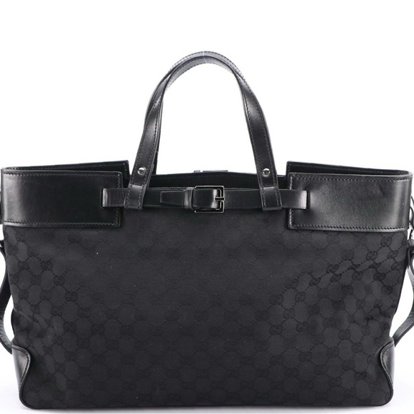 Gucci large belted tote in black GG canvas and leather - Picture 1 of 7